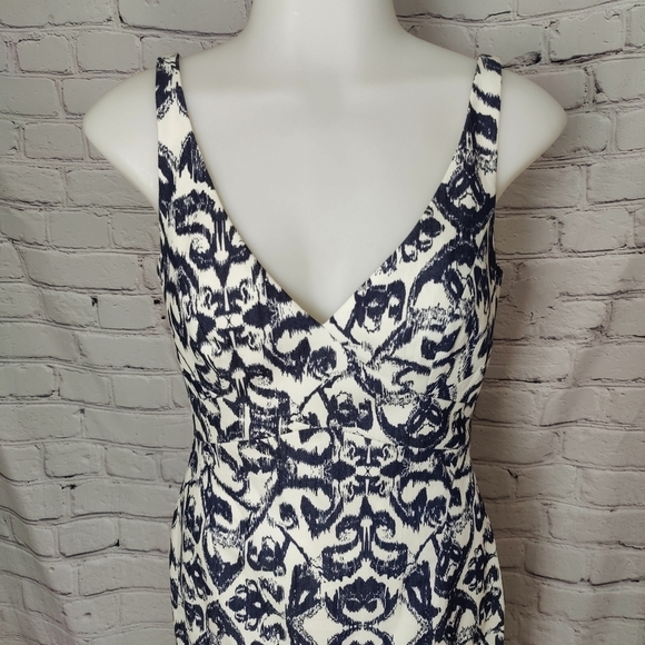 JayGodfrey V-Neck Midi Length Sheath Lined Blue & White Dress Size 4 - Picture 4 of 9